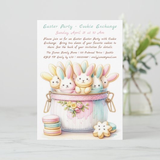 Pastel Bunny Cookie Exchange Uitnodiging (Staand voorkant)