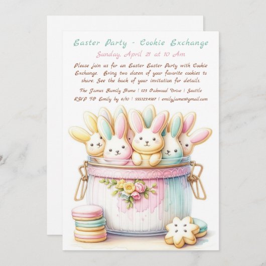 Pastel Bunny Cookie Exchange Uitnodiging (Voorkant / Achterkant)
