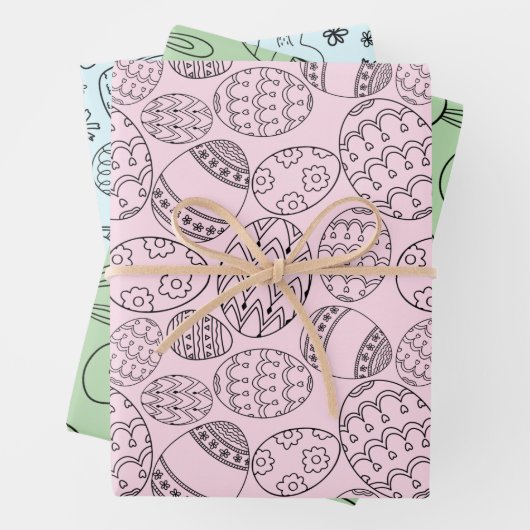 Pastel Bunny & Egg Easter Soft set van 3 Inpakpapier Vel (In situ)