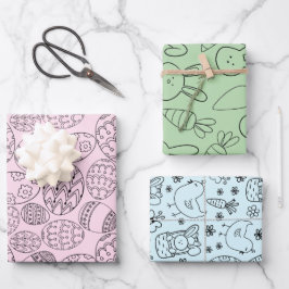 Pastel Bunny & Egg Easter Soft set van 3 Inpakpapier Vel