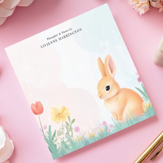 Pastel Bunny en Wildflower gepersonaliseerd Notitieblok