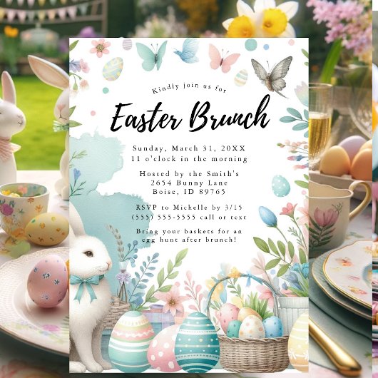 Pastel Bunny Paasbrunch en Eierjacht Kaart