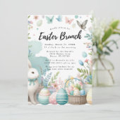 Pastel Bunny Paasbrunch en Eierjacht Kaart (Staand voorkant)