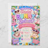 Pastel Bunny Splash Verjaardagsfeest - Zwembadfees Kaart (Voorkant)