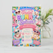 Pastel Bunny Splash Verjaardagsfeest - Zwembadfees Kaart (Staand voorkant)