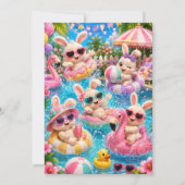 Pastel Bunny Splash Verjaardagsfeest - Zwembadfees Kaart (Achterkant)