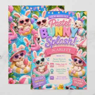 Pastel Bunny Splash Verjaardagsfeest - Zwembadfees Kaart