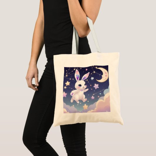 Pastel Bunny Tote Bag – Hemels Kawaii Konijn (Voorkant (product))