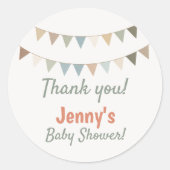 Pastel bunting baby shower bedankt ronde sticker (Voorkant)