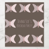 Pastel Butteflies Pink Brown Birthday Wijn Etiket (Enkel label)