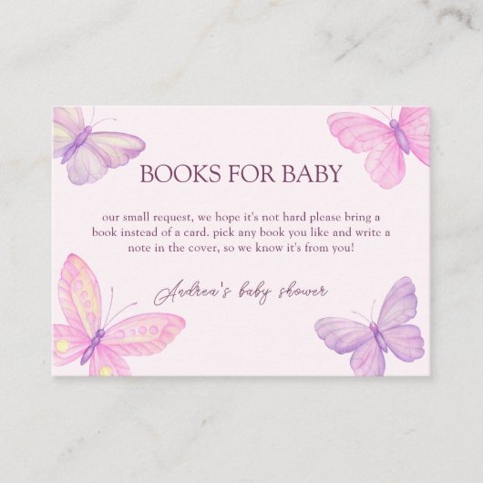 Pastel Butterflies Baby shower Boeken voor Baby Informatiekaartje (Voorkant)
