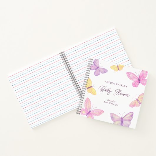 Pastel Butterflies Elegant Baby shower Gastboek Notitieboek (Binnen)