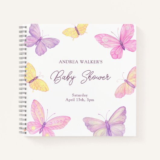 Pastel Butterflies Elegant Baby shower Gastboek Notitieboek (Voorkant)
