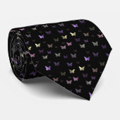 Pastel Butterflies op zwarte achtergrond Necktie Stropdas (Opgerold)