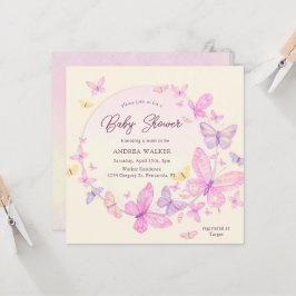 Pastel Butterflies Pink Purple Elegant Baby Shower Kaart