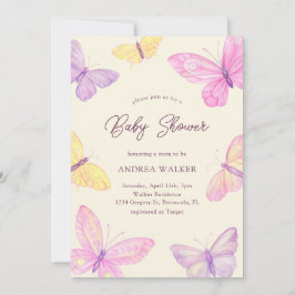 Pastel Butterflies Pink Purple Elegant Baby Shower Kaart