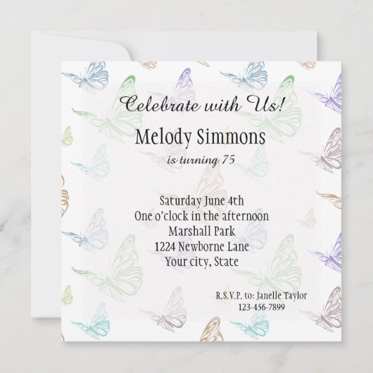 Pastel Butterflies Verjaardag Kaart (Achterkant)