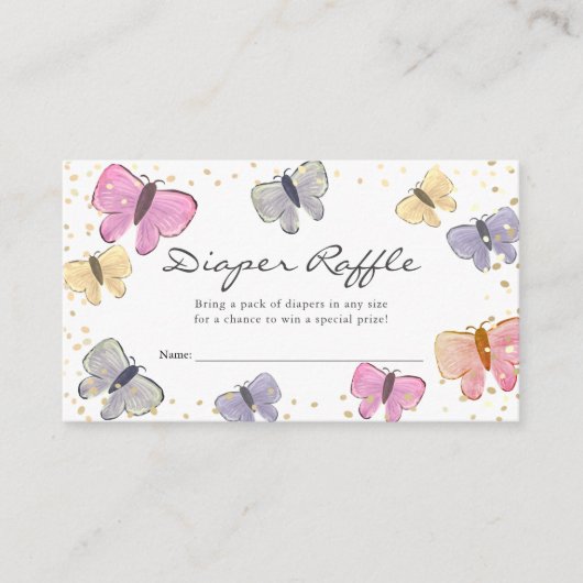 Pastel Butterfly Baby shower Diaper Raffle Ticket Informatiekaartje (Voorkant)