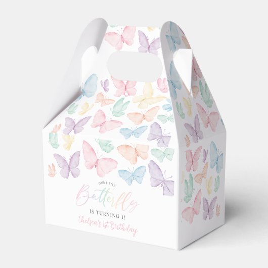 Pastel Butterfly Girl's 1e verjaardag Rainbow Part Bedankdoosjes (Voorkant Zijde)