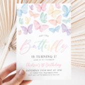 Pastel Butterfly Girl's 1e verjaardag Rainbow Part Kaart