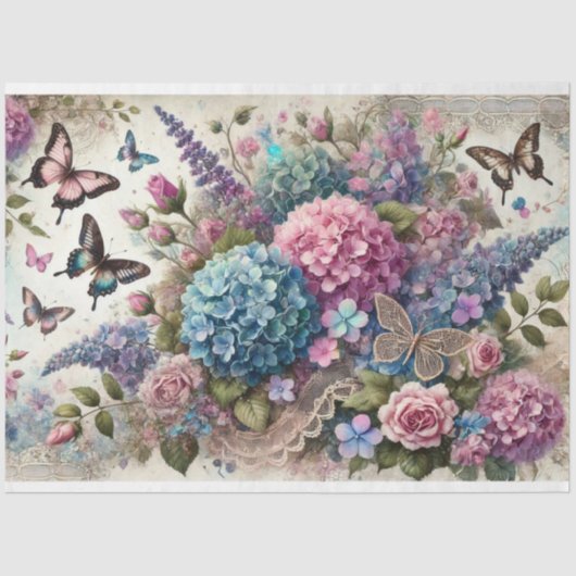 Pastel Butterfly Kisses & Blush Petals Decoupage  Tissuepapier (Voorkant)