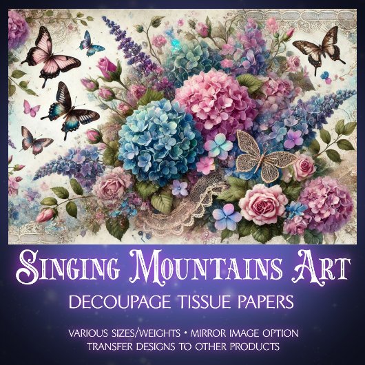 Pastel Butterfly Kisses & Blush Petals Decoupage Tissuepapier