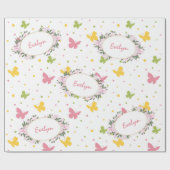 Pastel Butterfly Pattern met Flowers and Name Cadeaupapier (Vlak)