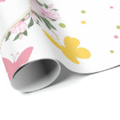 Pastel Butterfly Pattern met Flowers and Name Cadeaupapier (Rol Hoek)