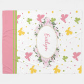 Pastel Butterfly Pattern met Flowers and Name Fleece Deken (Voorkant (Horizontaal))