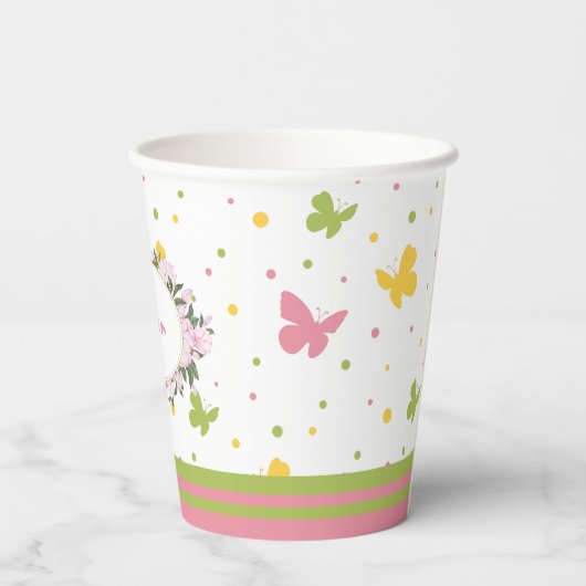 Pastel Butterfly Pattern met Flowers and Name Papieren Bekers (Achterkant)