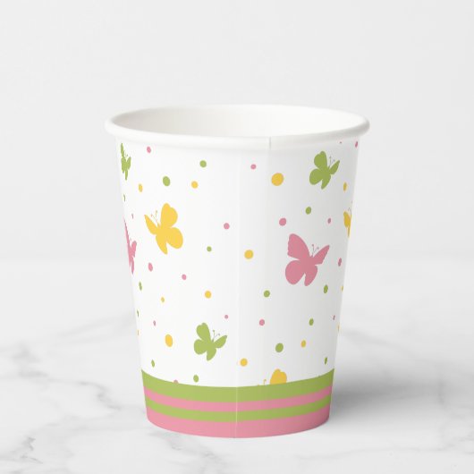 Pastel Butterfly Pattern met Flowers and Name Papieren Bekers (Rechts)