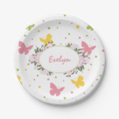 Pastel Butterfly Pattern met Flowers and Name Papieren Bordje (Voorkant)