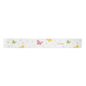 Pastel Butterfly Pattern met Flowers and Name Satijnen Lint (Voorkant)