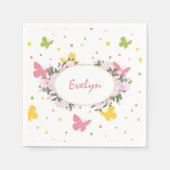Pastel Butterfly Pattern met Flowers and Name Servet (Voorkant)