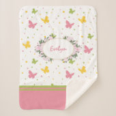 Pastel Butterfly Pattern met Flowers and Name Sherpa Deken (Voorkant)