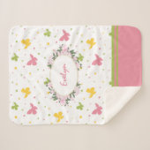 Pastel Butterfly Pattern met Flowers and Name Sherpa Deken (Voorkant (horizontaal))