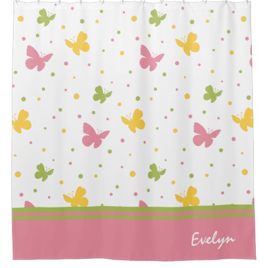 Pastel Butterfly Pattern met Name Bathroom Douchegordijn (Voorkant)