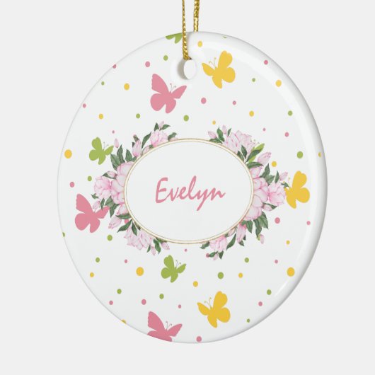 Pastel Butterfly Pattern met Name Year Kerstmis Keramisch Ornament (Links)