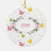Pastel Butterfly Pattern met Name Year Kerstmis Keramisch Ornament (Achterkant)
