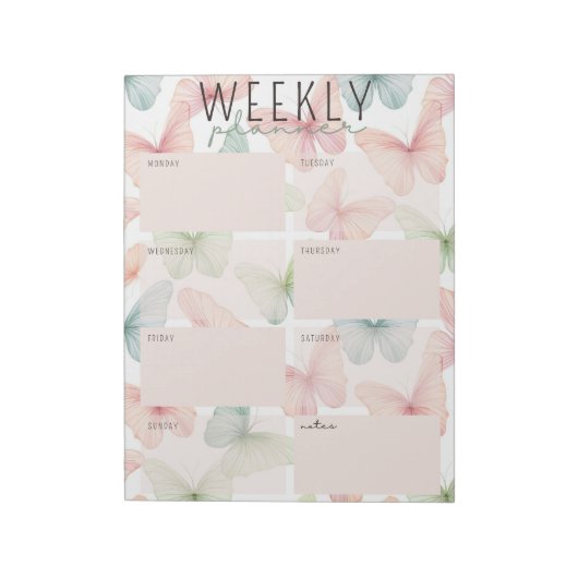 Pastel Butterfly Weekly Planner Notitieblok (Linkerzijde)