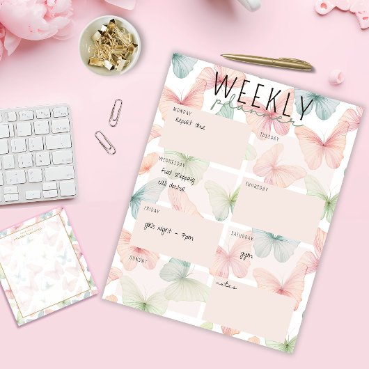 Pastel Butterfly Weekly Planner Notitieblok