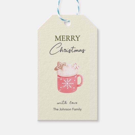 Pastel Cacaomokkoekje Vrolijk Kerstfeest Cadeaulabel (Voorkant)