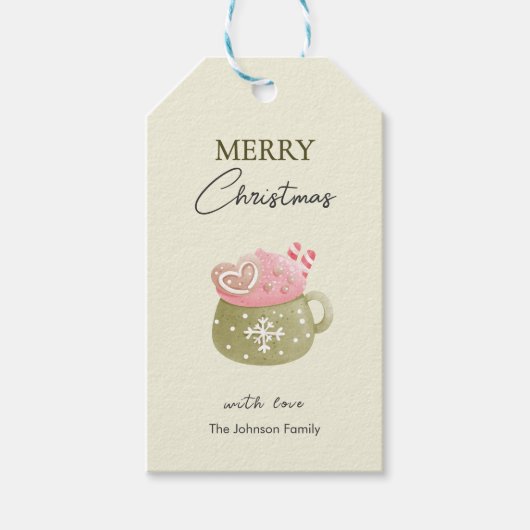 Pastel Cacaomokkoekje Vrolijk Kerstmis Cadeaulabel (Voorkant)
