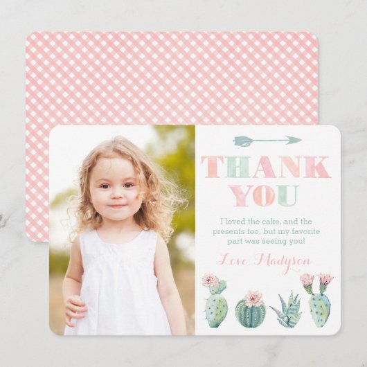 Pastel Cactus Dank je kaart van Meisje (Voorkant / Achterkant)