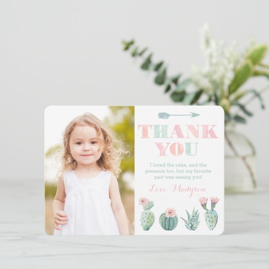 Pastel Cactus Dank je kaart van Meisje (Staand voorkant)