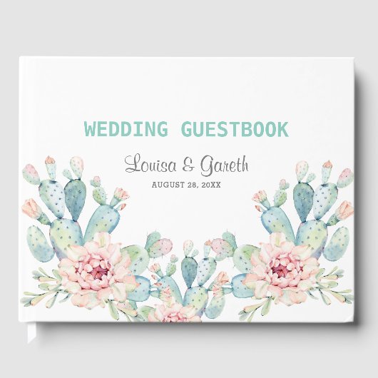 Pastel Cactus Flower Wedding Gastenboek (Voorkant)