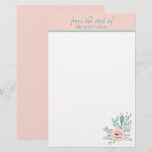 Pastel Cactus Personal Briefpapier (Voorkant / Achterkant)