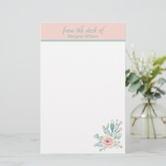 Pastel Cactus Personal Briefpapier (Staand voorkant)