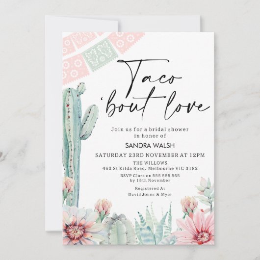 Pastel Cactus Taco 'over Liefde Vrijgezellenfeest Kaart (Voorkant)
