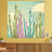 Pastel Cactus tegen wollig hemel Collage Canvas Afdruk (Insitu (Woonkamer))